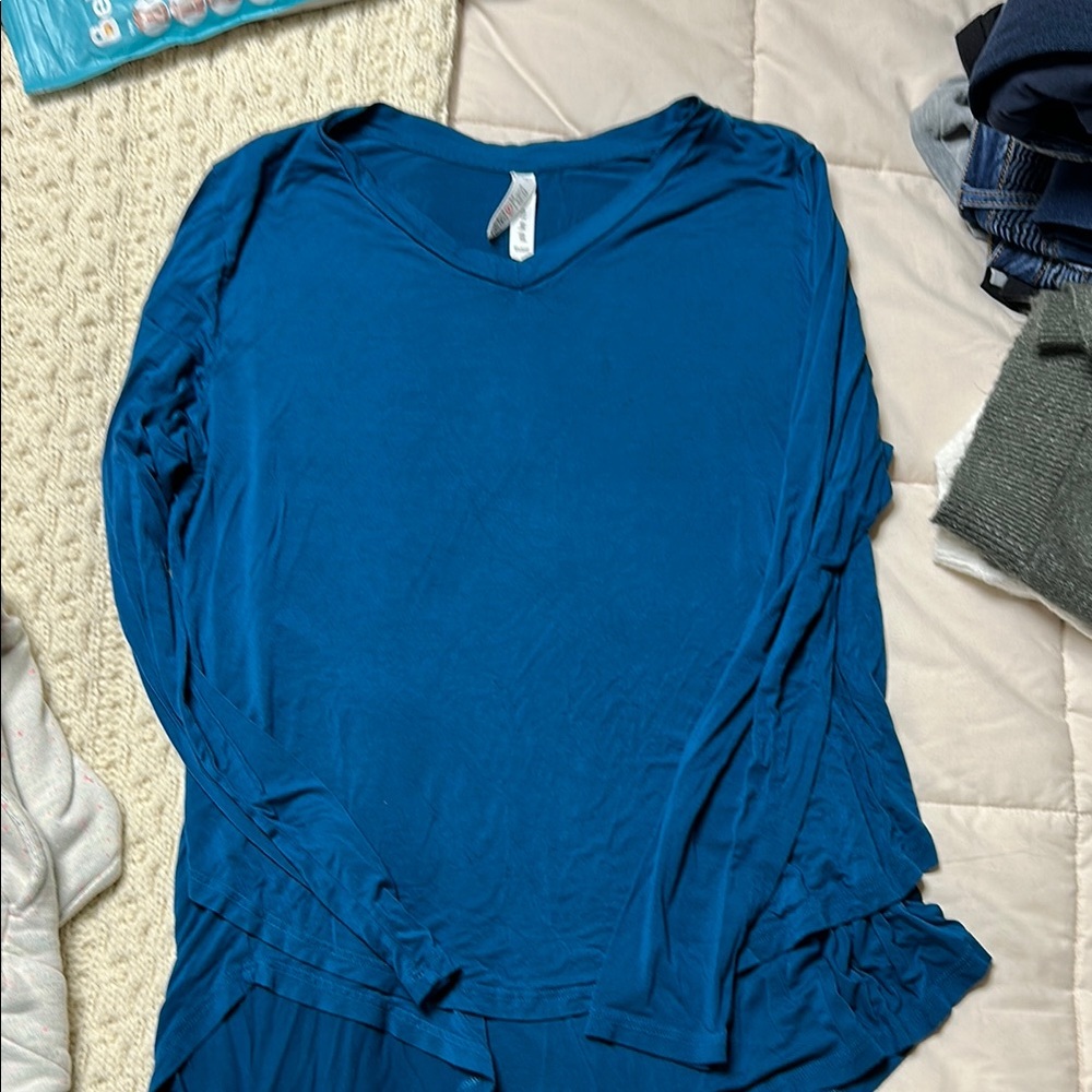 Latched mama Blue V-Neck Women's Top